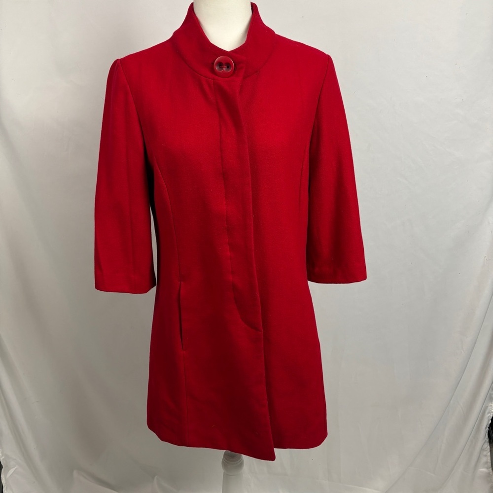 Anthropologie Tulle Red 3/4 Sleeve Wool Overcoat